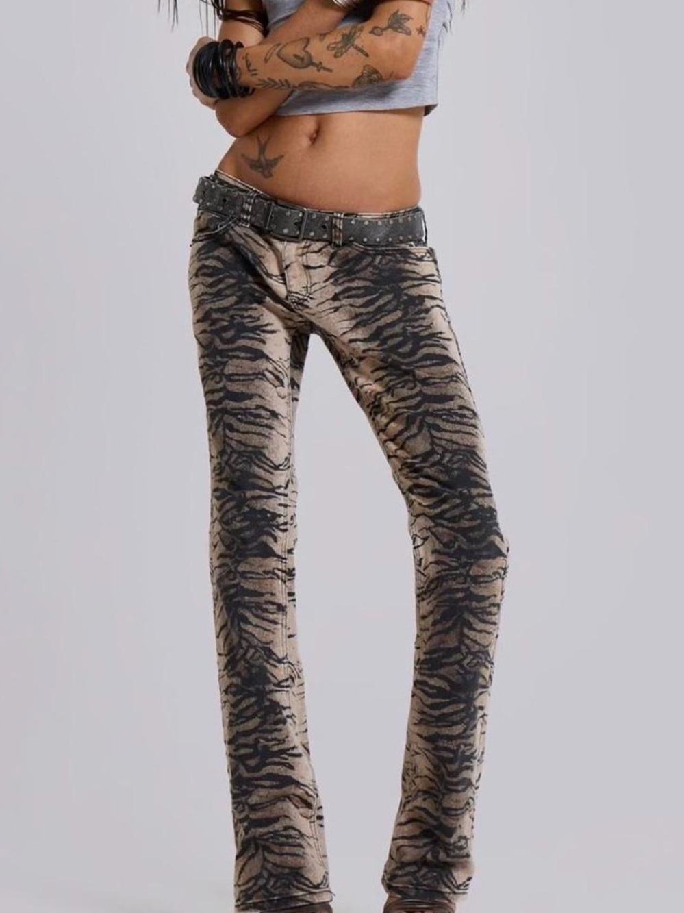 Jaded London Like New Leona Bootcut Cooper Jeans in Tiger Print Size 25